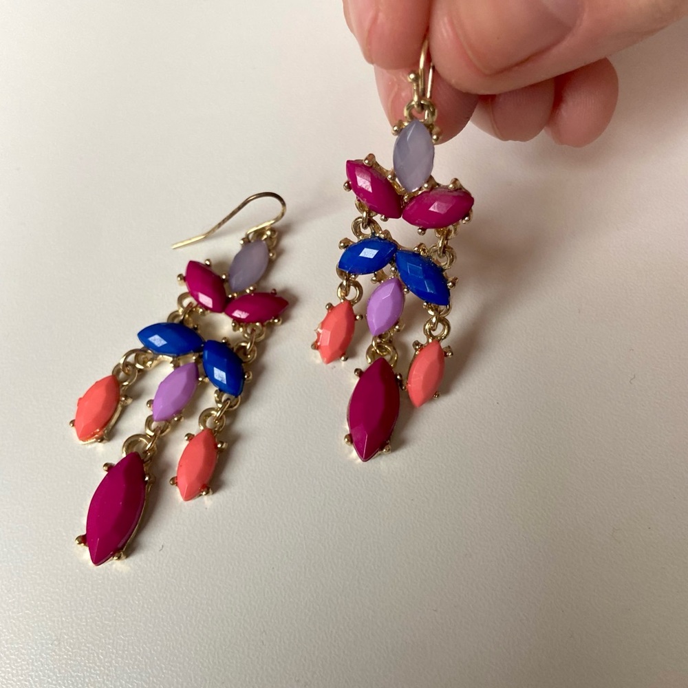 Dangling earrings multi colored with a gold.